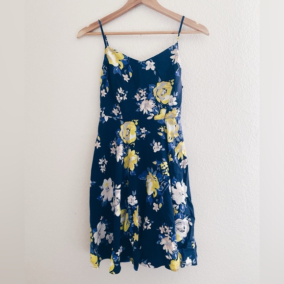 Blue Floral Mini Spaghetti Strap Dress - Picture 1 of 5